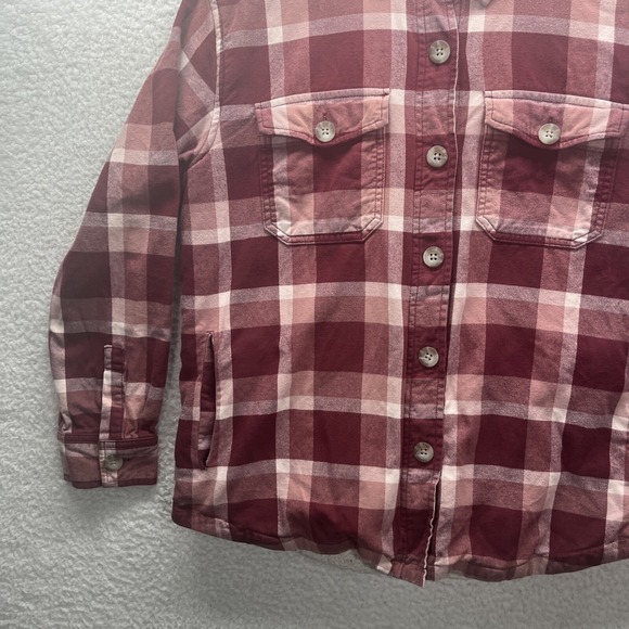 Eddie Bauer Shirt Womens Medium Red White Sherpa Lined Plaid Flannel Shacket - Picture 3 of 16
